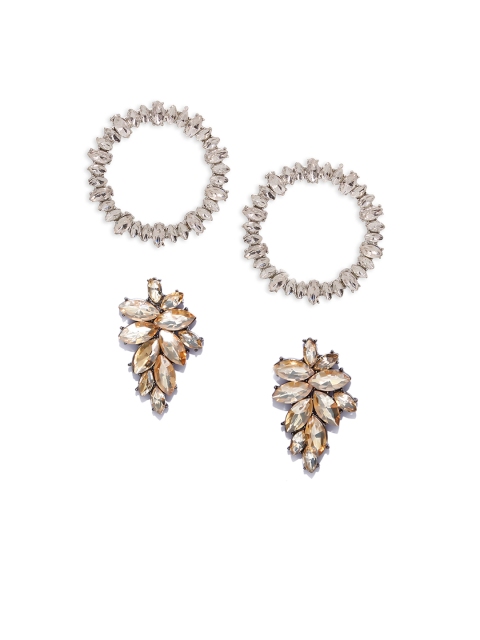 

Bellofox Women Set of 2 Silver-Toned & Gold-Toned Stone-Studded Earrings