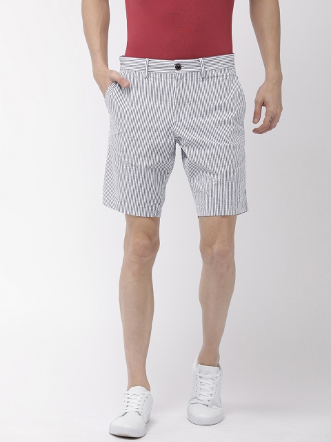

Tommy Hilfiger Men Navy Blue & White Striped Regular Fit Regular Shorts