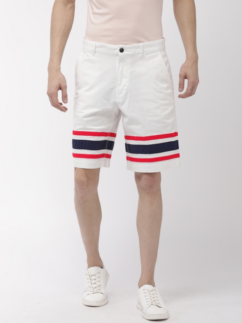 

Tommy Hilfiger Men White & Navy Blue Striped Regular Fit Chino Shorts