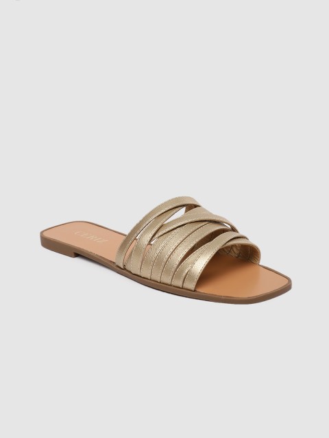 

CERIZ Women Gold-Toned Solid Open Toe Flats