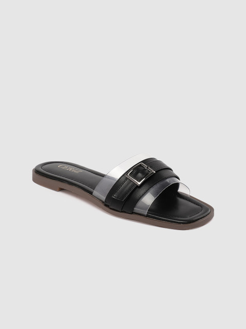

CERIZ Women Black Solid Open Toe Flats