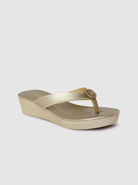 

CERIZ Women Gold-Toned Solid Sandals