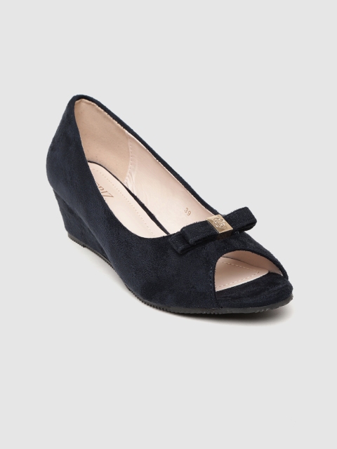 

CERIZ Women Navy Blue Solid Peep Toe Wedges