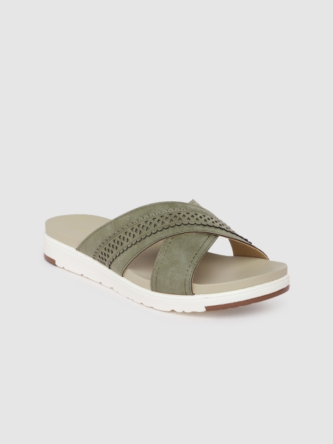 

CERIZ Women Green Solid Open Toe Flats