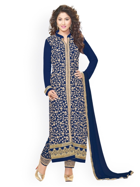 

Kvsfab Navy Embroidered Unstitched Dress Material, Navy blue