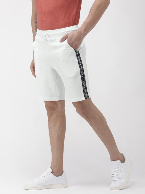 

Tommy Hilfiger Men White Solid Regular Fit Regular Shorts With Printed Detail