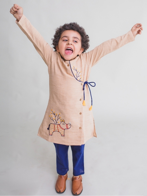

Tiber Taber Boys Beige & Black Embroidered Kurta with Pyjamas