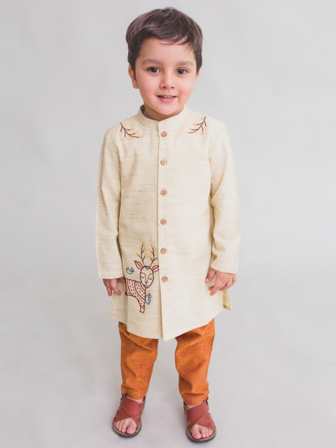 

Tiber Taber Boys Brown & Maroon Embroidered Kurta with Pyjamas