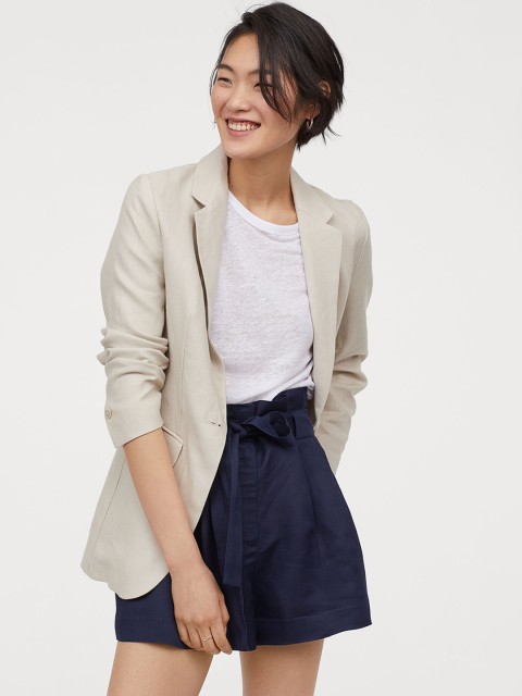 

H&M Women Blue Linen-blend shorts