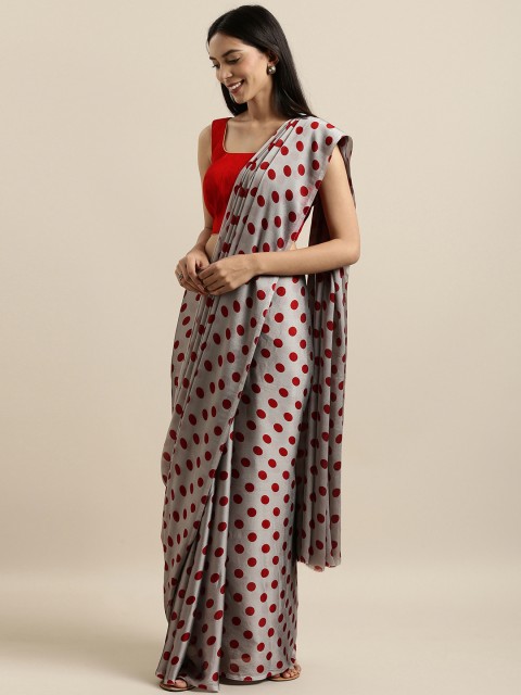 

Tikhi Imli Grey & Red Poly Crepe Printed Saree