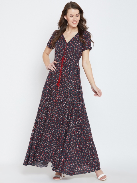 

Berrylush Women Floral Printed Navy Blue Maxi Dress