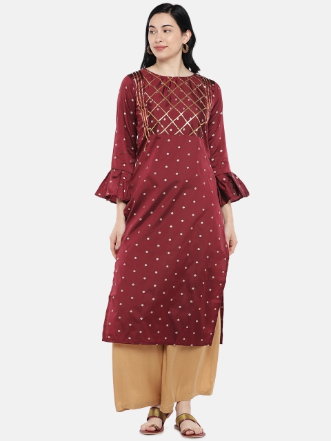 

Tikhi Imli Women Maroon Printed Gotta Patti Straight Kurta