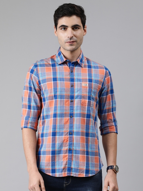 

U.S. Polo Assn. Denim Co. Men Blue & Orange Slim Fit Checked Casual Shirt