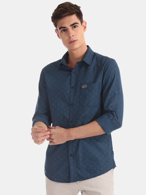 

U.S. Polo Assn. Denim Co. Men Teal Blue & Grey Slim Fit Printed Casual Shirt