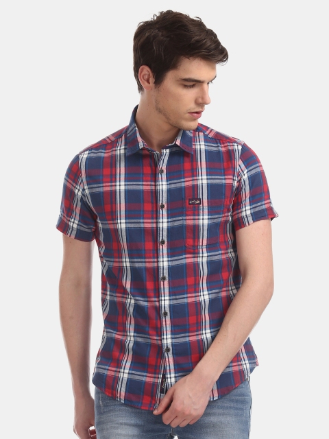 

U.S. Polo Assn. Denim Co. Men Blue & Red Slim Fit Checked Casual Shirt