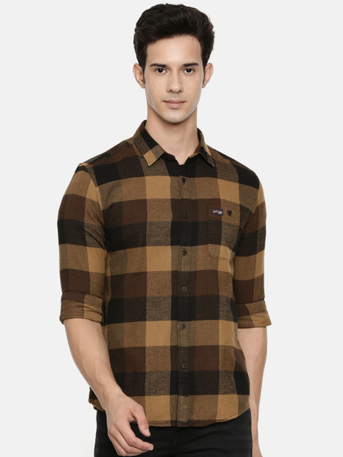 

U.S. Polo Assn. Denim Co. Men Brown & Khaki Slim Fit Checked Casual Shirt