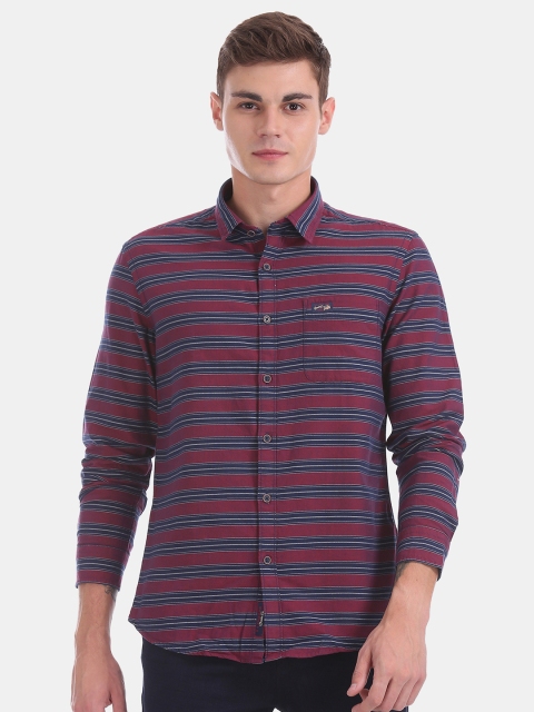 

U.S. Polo Assn. Denim Co. Men Maroon & Navy Blue Slim Fit Striped Casual Shirt