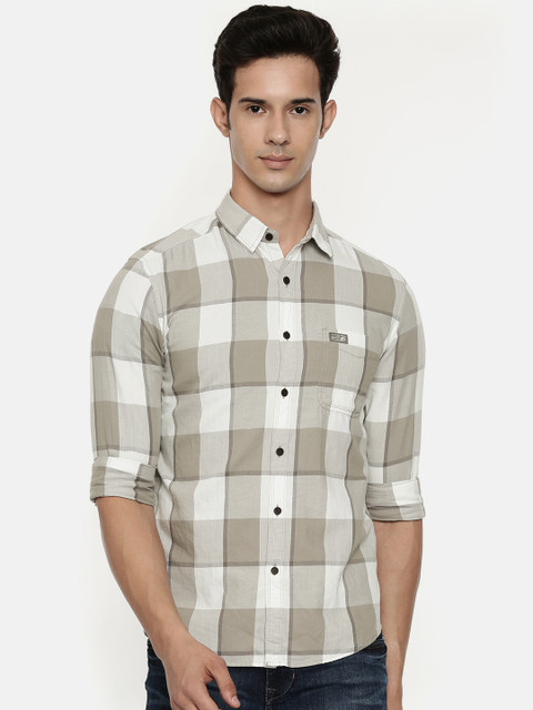 

U.S. Polo Assn. Denim Co. Men White & Grey Slim Fit Checked Casual Shirt