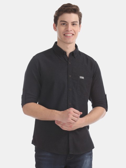 

U.S. Polo Assn. Denim Co. Men Black Slim Fit Solid Casual Shirt
