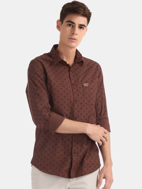 

U.S. Polo Assn. Denim Co. Men Brown & Navy Blue Slim Fit Printed Casual Shirt