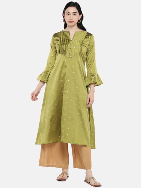 

Tikhi Imli Women Lime Green Woven Design A-Line Kurta