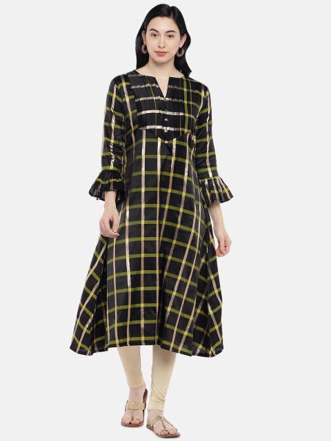 

Tikhi Imli Women Black Checked A-Line Kurta