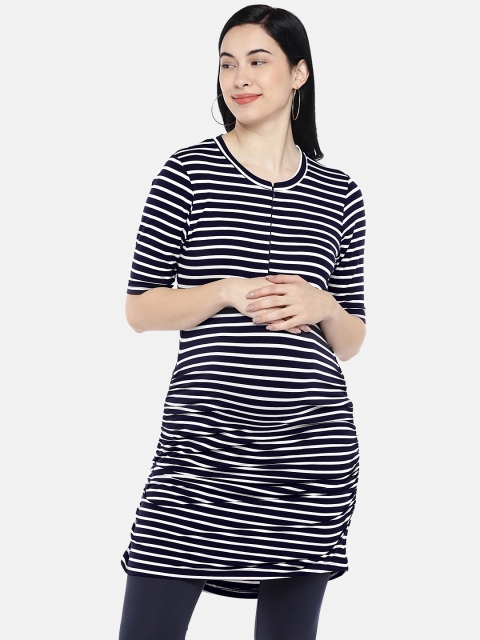 

Blush 9 Maternity Women Navy Blue & White Striped Top