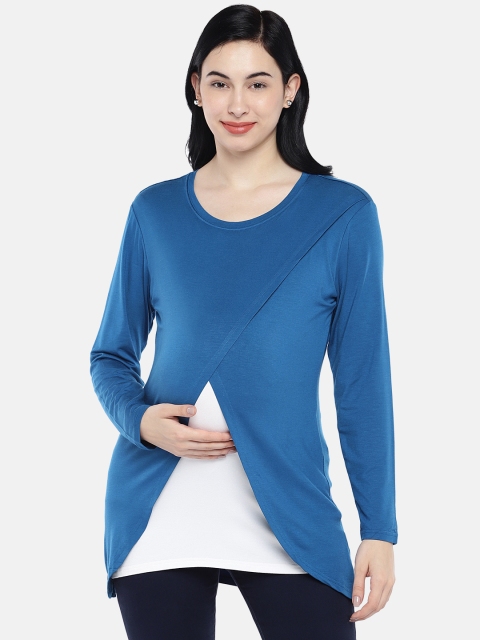 

Blush 9 Maternity Women Blue Colourblocked Tiered Top