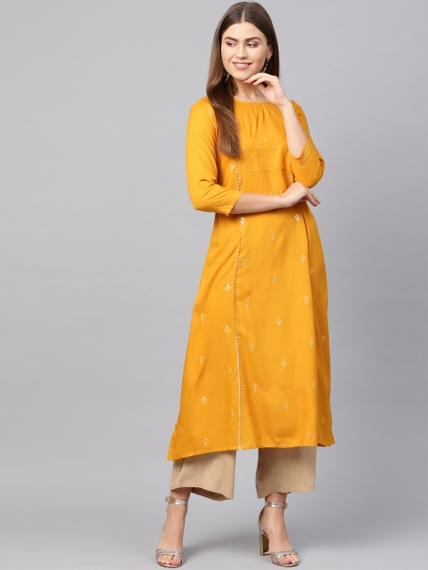 

Yufta Women Mustard Yellow Embellished A-Line Kurta