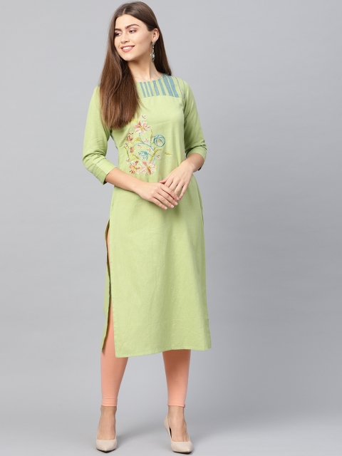

Yufta Women Green Yoke Design Straight Kurta