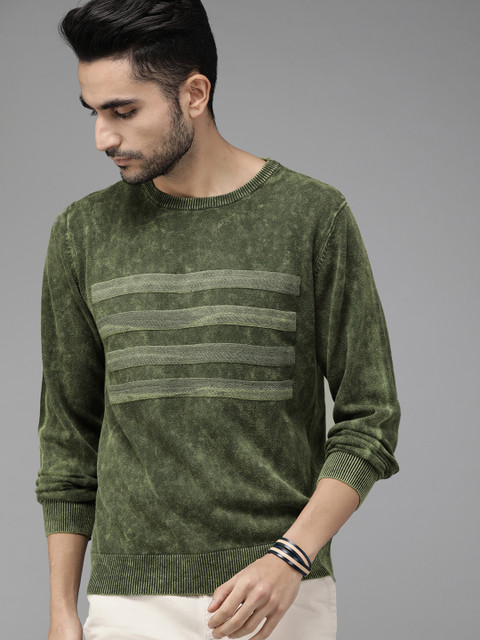

Roadster Men Olive Green Dyed Pullover Sweater