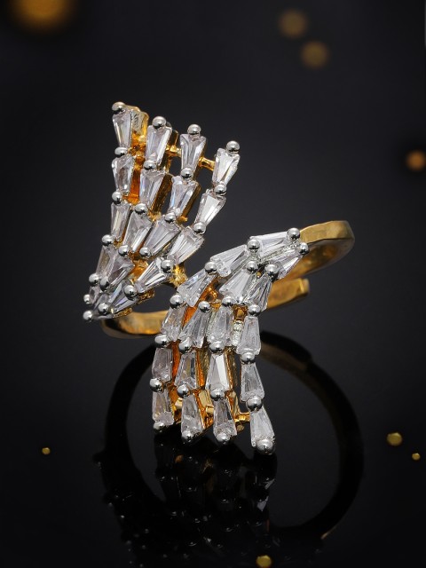

Rubans Women Gold-Plated & White Zircon Stone Studded Adjustable Finger Ring
