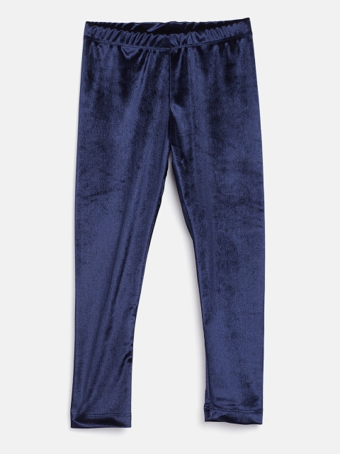 

Nauti Nati Girls Navy Blue Solid Velvet Finish Leggings