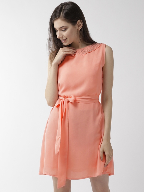 

Rue Collection Women Peach-Coloured Solid A-Line Dress