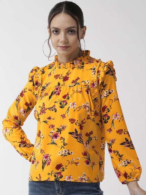 

Rue Collection Women Yellow & Green Floral Print Top