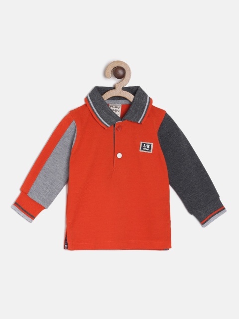 

Little Kangaroos Boys Orange Solid Polo Collar T-shirt