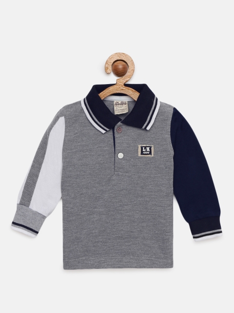 

Little Kangaroos Boys Grey Solid Polo Collar T-shirt