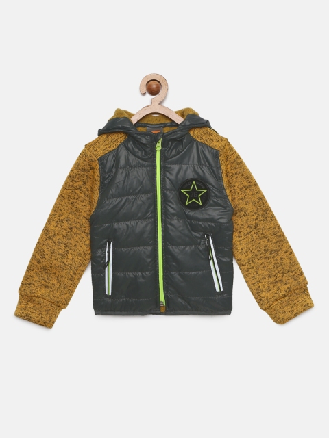 

Little Kangaroos Boys Green & Yellow Colourblocked Jacket