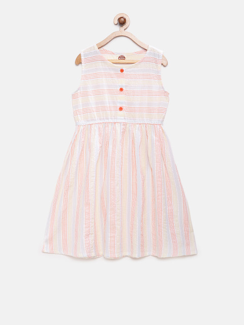 

Cub McPaws Girls Cream-Coloured Striped A-Line Dress