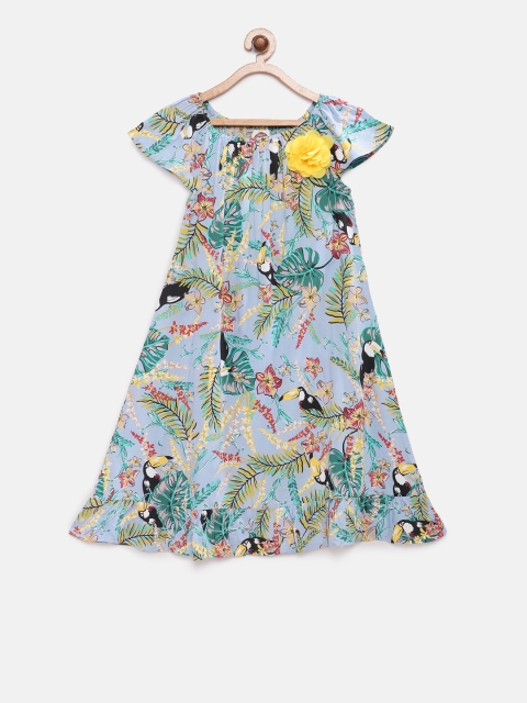 

Cub McPaws Girls Blue Tropical Printed A-Line Dress