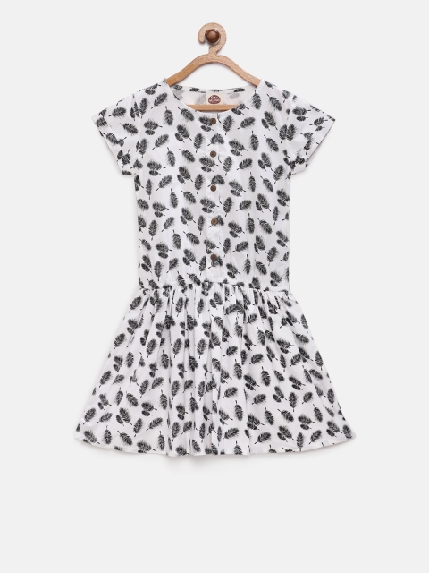 

Cub McPaws Girls White Tropical Printed Drop-Waist Dress