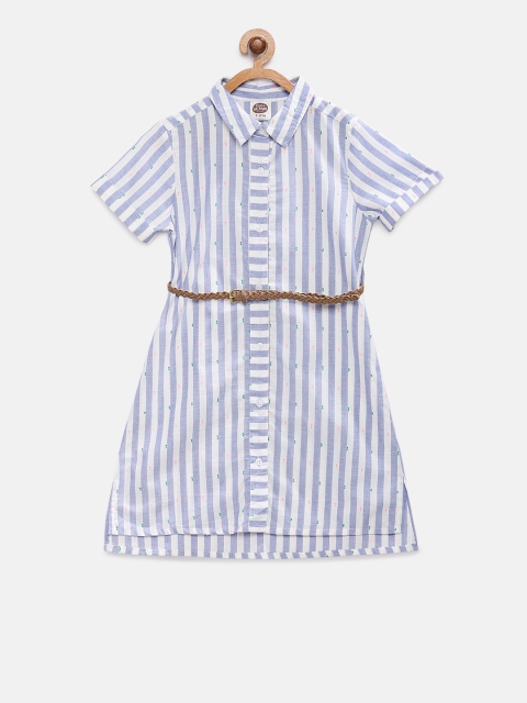 

Cub McPaws Girls Blue & Off-White Striped A-Line Dress