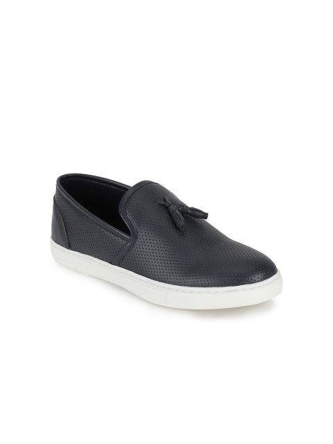 

Peter England Men Navy Blue Textured Slip-On Sneakers