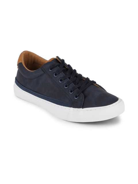 

Peter England Men Navy Blue & Brown Solid Sneakers