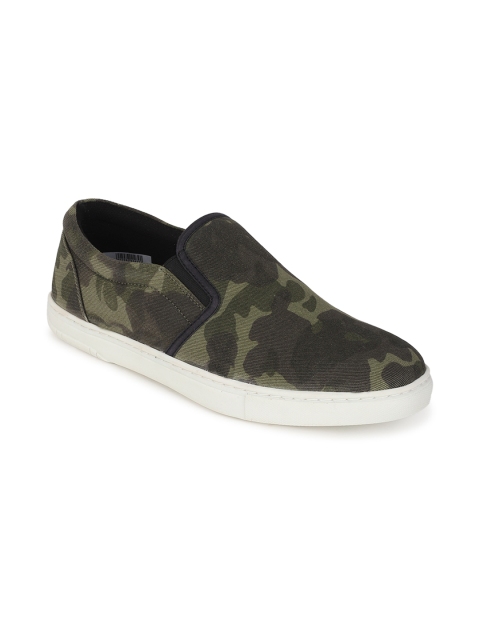 

Peter England Men Olive Green Camouflage Print Casual Slip-On Sneakers