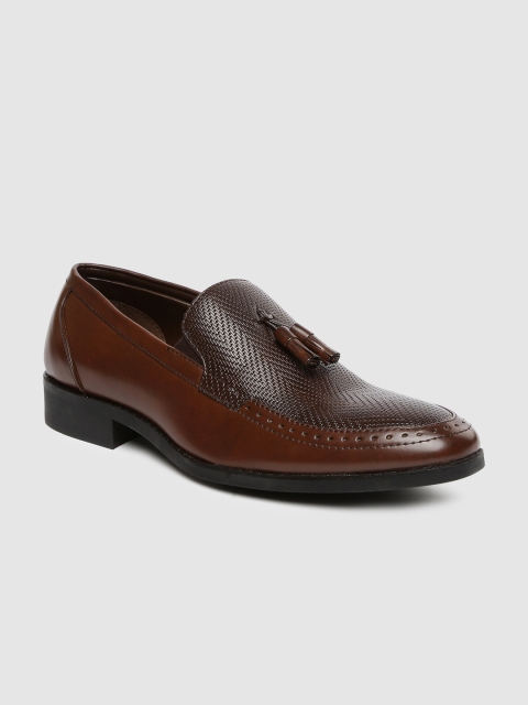 

Peter England Men Brown Textured Leather Loafers