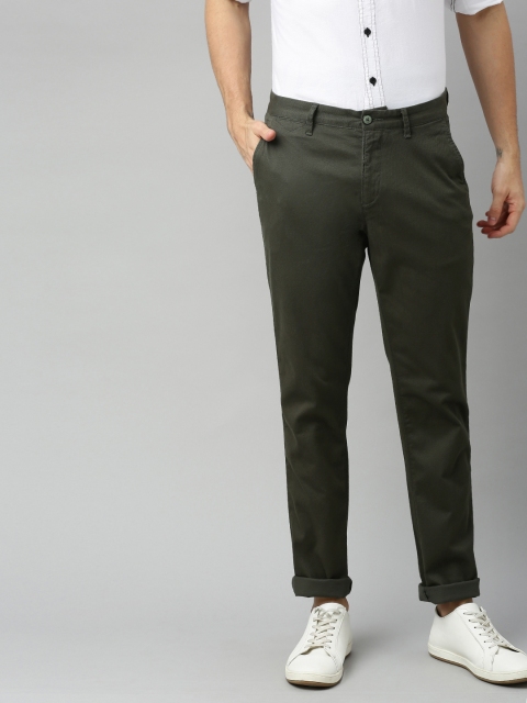 

U.S. Polo Assn. Men Olive Green Slim Fit Solid Regular Trousers