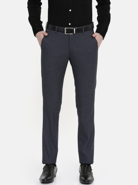 

U.S. Polo Assn. Men Navy Blue Slim Fit Self Design Formal Trousers