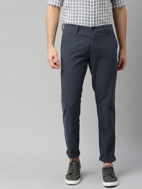 

U.S. Polo Assn. Men Navy Blue & White Austin Trim Fit Self Design Regular Trousers