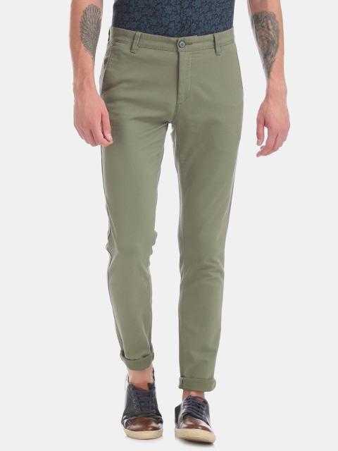 

U.S. Polo Assn. Men Olive Green Slim Fit Solid Regular Trousers